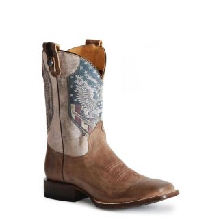ROPER | MEN'S BROWN VAMP WITH NATURAL SHAFT SQUARE TOE BOOT WITH 2ND AMENDMENT PRINTED ON SHAFT-CONCEALED CARRY SYSTEM-BROWN | STYLISH OUTLET