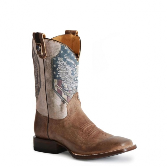 ROPER | MEN'S BROWN VAMP WITH NATURAL SHAFT SQUARE TOE BOOT WITH 2ND AMENDMENT PRINTED ON SHAFT-CONCEALED CARRY SYSTEM-BROWN | STYLISH OUTLET