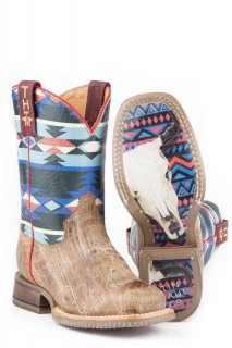 TIN HAUL LITTLE GIRLS AWESOME AZTEC WITH BULL SKULL SOLE-BROWN STYLISH OUTLET