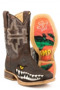 TIN HAUL LITTLE BOYS SWAMP CHOMP WITH THIS IS MY SWAMP SOLE EMBOSSED CAIMAN WITH EMBOIDERED BROWN UPPER-BROWN STYLISH OUTLET