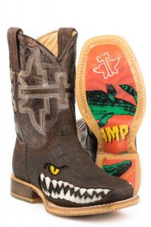 TIN HAUL LITTLE BOYS SWAMP CHOMP WITH THIS IS MY SWAMP SOLE EMBOSSED CAIMAN WITH EMBOIDERED BROWN UPPER-BROWN STYLISH OUTLET